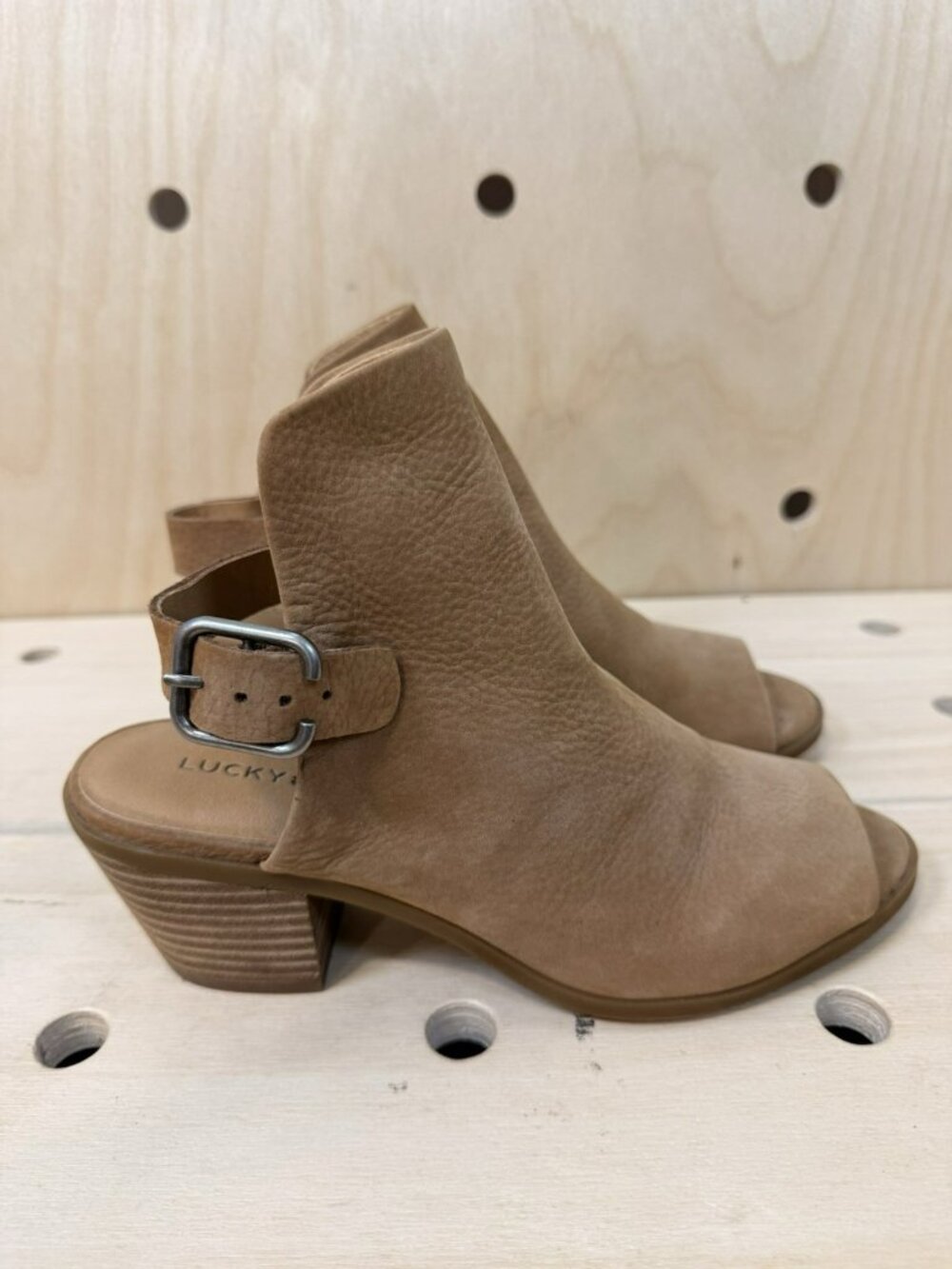 Lucky Brand Sesame Bray Heel Open Toe Leather Boho Tan Heels Size 7 EU 37 $119 - Picture 4 of 12